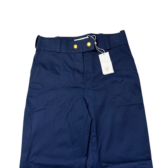 Tory Burch Maddie Pant Navy Blue Womens Sz 0 Wide Leg Cotton Blend Career Pants - Picture 3 of 16